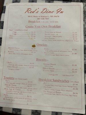 breakfast menu