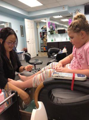 Amaya enjoying her pedicure