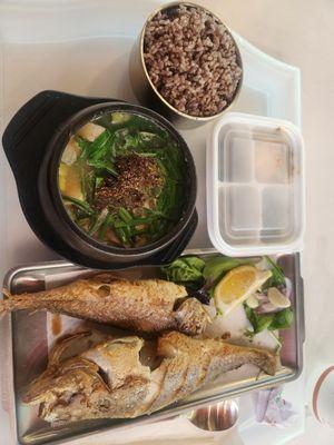 This I ordered combo menu : Grilled yellow fish with soy bean paste stew. Look great also good tasted.