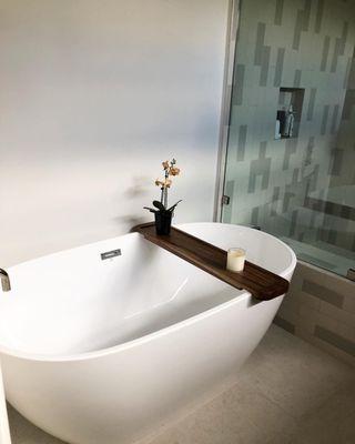 Custom Bath tray for bathroom remodel in walnut