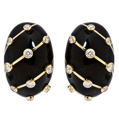 Tiffany & Co. Jean Schlumberger Black Enamel Banana Diamond Ear Clips