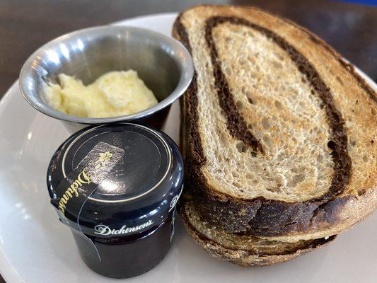 Homemade marble rye toast, fantastic, chewy, delicious!