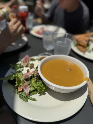 Fig, Prosciutto, & Burrata Salad (contains nuts) and Butternut Soup Cup