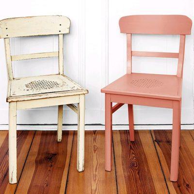 Refinished chair Before and After side by side comparison.