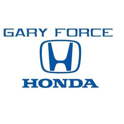 GARY FORCE HONDA in blue font with Honda Logo