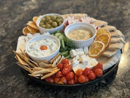 Greek Mezze platter for a client. Serves 6-8 people.