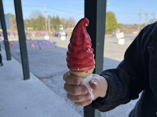 Vanilla soft serve with cherry dip