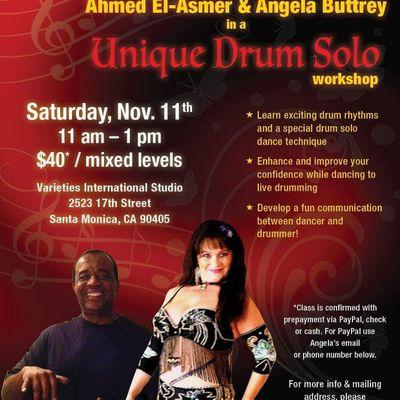 This is a flyer of a previous Drum solo workshop. Ahmed el Asmer is a master teacher in Egyptian drum beats and  amazing vocalist.