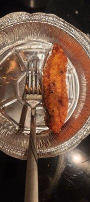 My single chicken finger with a fork show size comparison