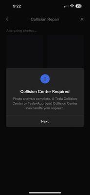 Tesla app when you get in an accident