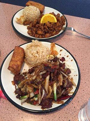 Orange chicken meal and Mongolian Beef Meal (Lunch portions)