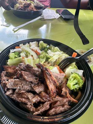 Steak and Chicken Bowl with Noodles