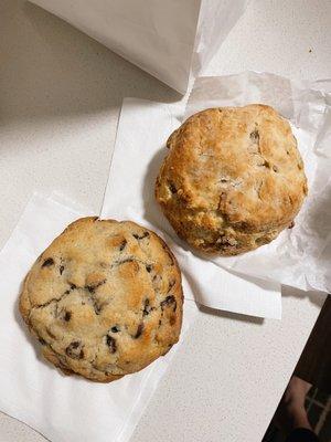 Two chip chocolate chip and oatmeal raisin cookies