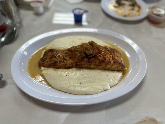 Salmon, pepper jack grits! Amazing!