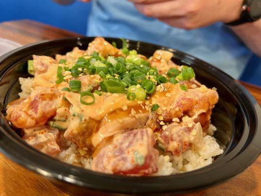 Spicy ahi with all the toppings.