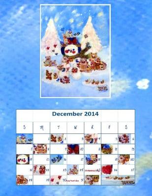 Little Animals Playing with Snowman Calendar by artist Marie-Jose Pappas of Innocent Originals