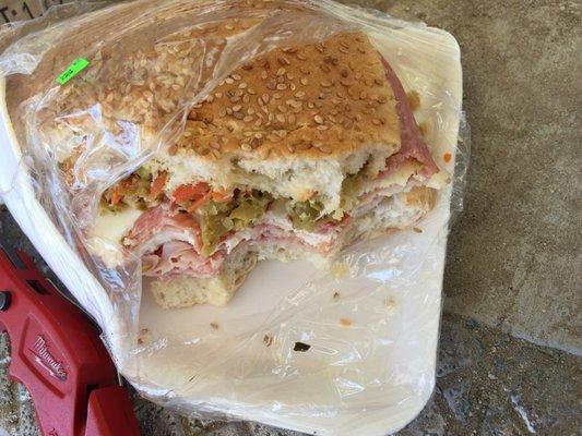 Half eaten muffuletta, was fantastic.  Very chalmatian agrees dominates central grocery.  And I never even had it heated up!!!