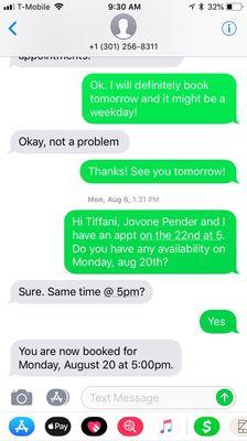 This is the original text between myself and Tiffani, where she couldn't even admit that she made a mistake. Trashy customer service!