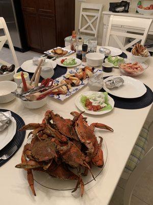 Steamed blue crabs and stone crab claws from Bubbas.