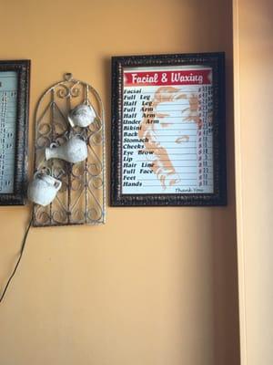 Price Menu for facial and waxing