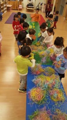 Getting our baskets ready for the Easter egg hunt!