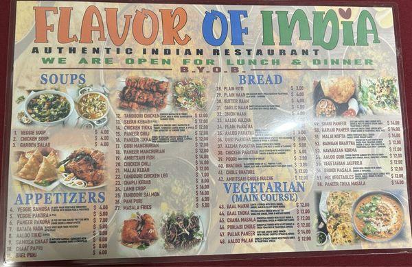 Front of menu