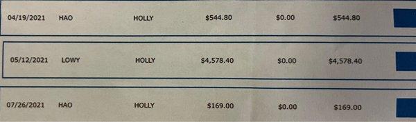 Billed to me after insurance & I had paid in advance for the procedures.