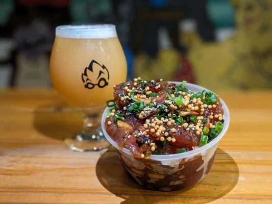 House made poke and beer