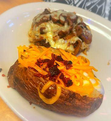 Chopped steak and loaded baked potato