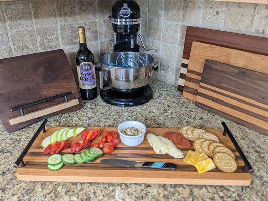 Serving board, cookbook stand, unique striped cutting boards