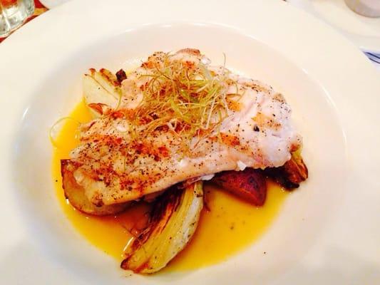 Grilled red grouper fillet on top of roasted red potatoes. Salad, side order of Broccoli,carrots and cauliflower medley. Yum yum