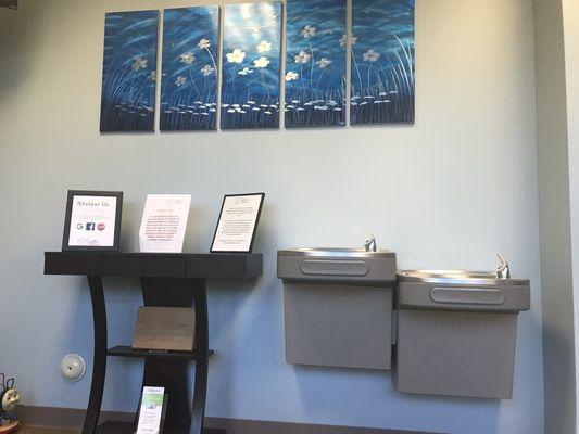 Lobby with toys, tv, water fountains