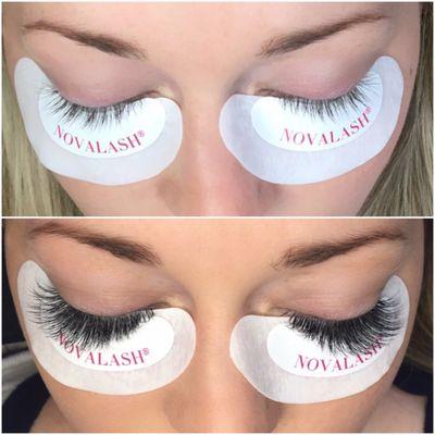 Before and after American volume lash extensions.