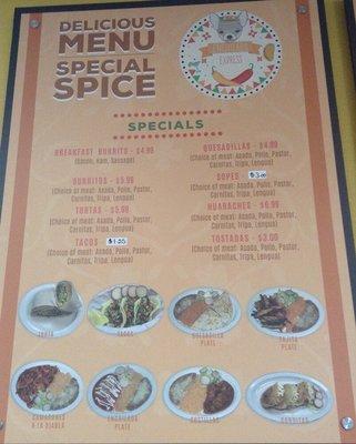 Menu board: specials.