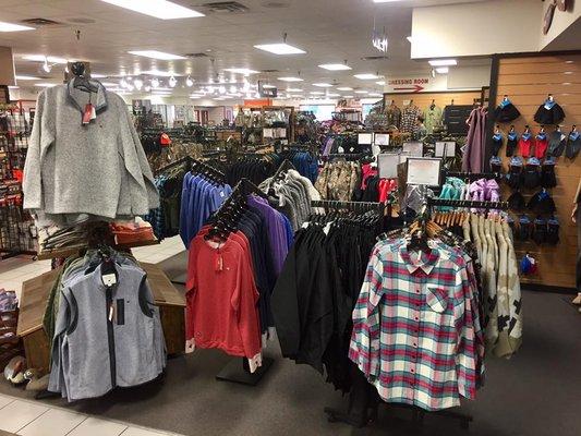 We have a large variety of apparel for men and women.