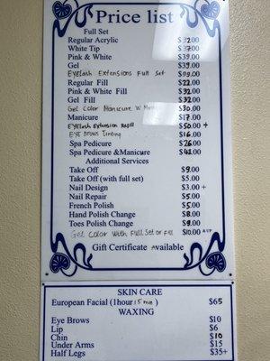 Here a photo of the services offered at  Anny Nails & Lashes.