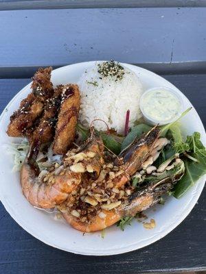 Seafood combo: fish of the day and garlic butter shrimp