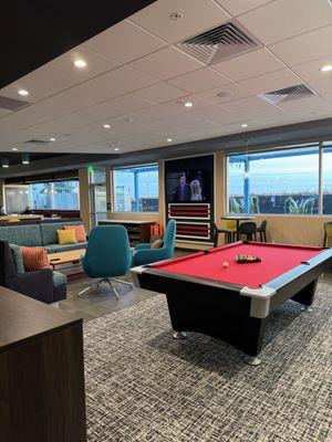 Lobby with pool table and board games