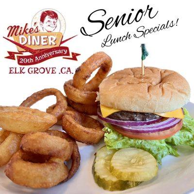 I had cheeseburger n onion rings from Senior lunch menu.   Very tasty!  Jukebox at my table ...