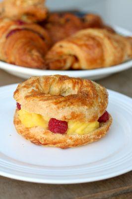 Paris Brest with vanilla bean pastry cream and raspberries inside