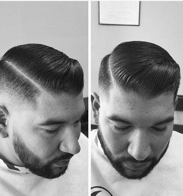 A Nice Gentlemen's side part with a Fade done by Tommy Martinez