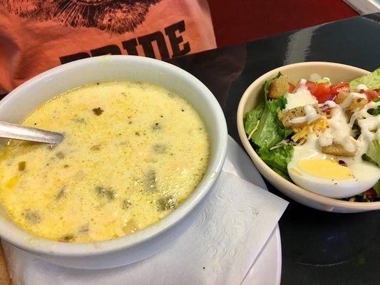 Potato soup and a side salad