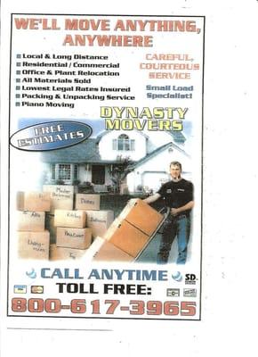 DYNASTY MOVERS 800-617-3965 WE CAN MOVE IT ALL!