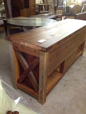 Custom built cabinet from reclaimed wood.