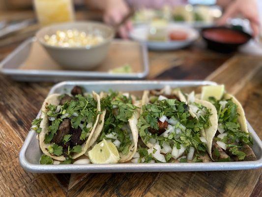 Carne Asada taco, shrimp taco, chorizo taco and lengua taco (All tacos were in corn tortilla)