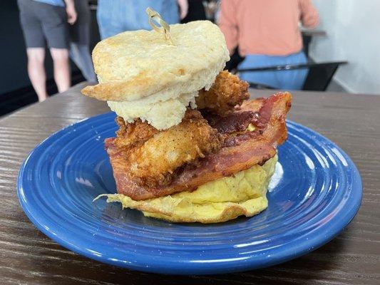 Breakfast Sandwich with fried chicken added