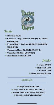 Tastes of Terra basic menu