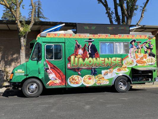 Food Truck Tacos Limonense parked next to the Manteca Pyblic Library.