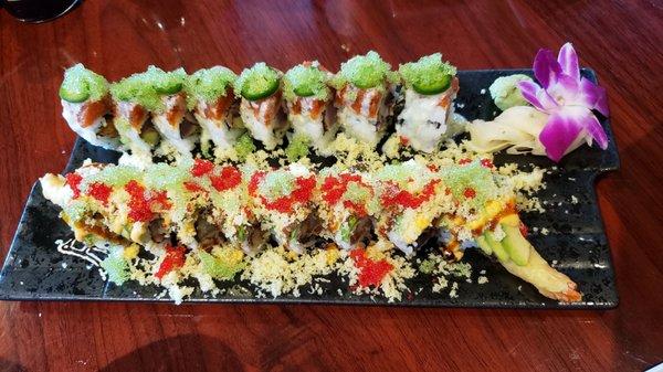 I believe Green Girl on the top...maybe Monster roll on the bottom.