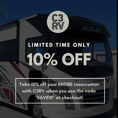 DEAL ALERT! Save 10% off your entire rental reservation when you use the code "SAVE10" at checkout.